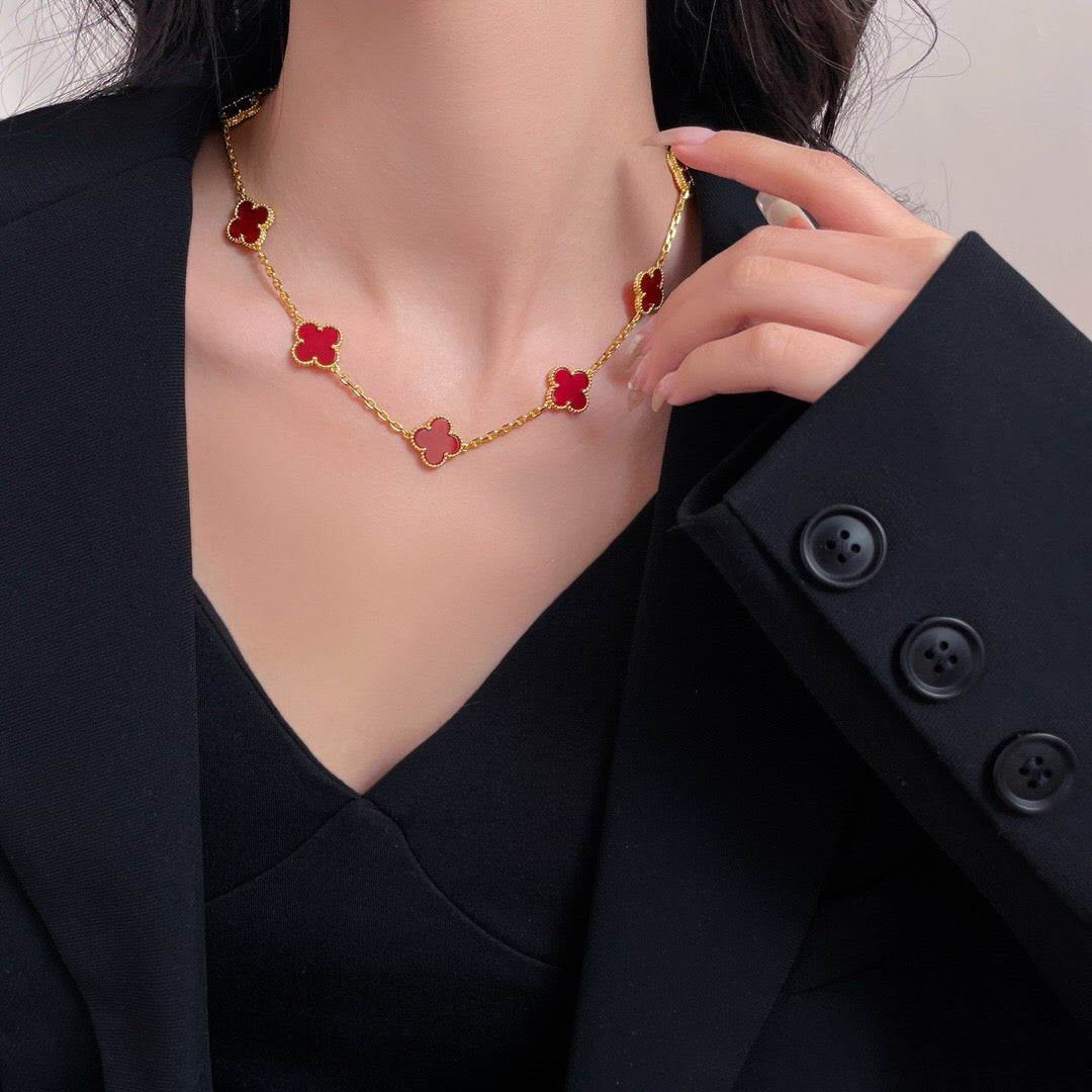 [⭐Hildren Jewelry]CLOVER 10 MOTIFS CARNELIAN NECKLACE
