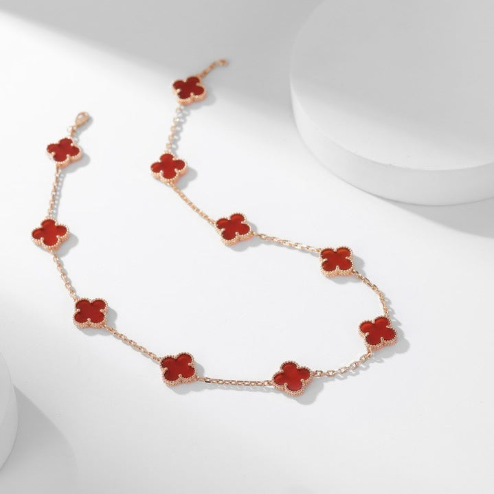 [⭐Hildren Jewelry]CLOVER 10 MOTIFS CARNELIAN NECKLACE