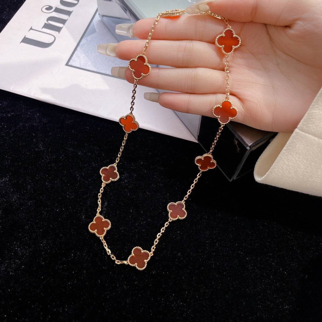 [⭐Hildren Jewelry]CLOVER 10 MOTIFS CARNELIAN NECKLACE