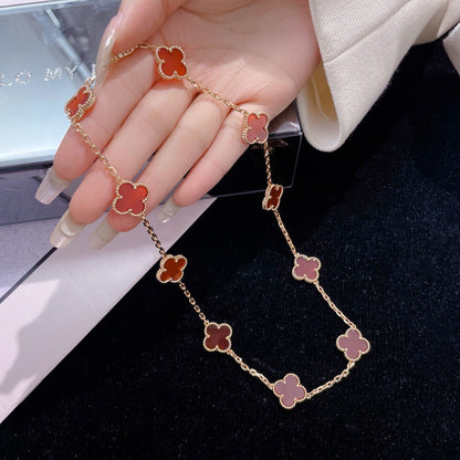 [⭐Hildren Jewelry]CLOVER 10 MOTIFS CARNELIAN NECKLACE