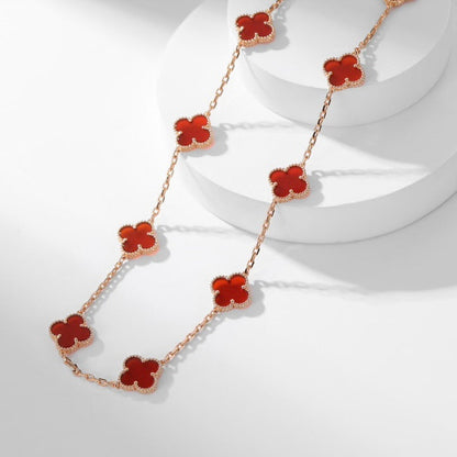 [⭐Hildren Jewelry]CLOVER 10 MOTIFS CARNELIAN NECKLACE