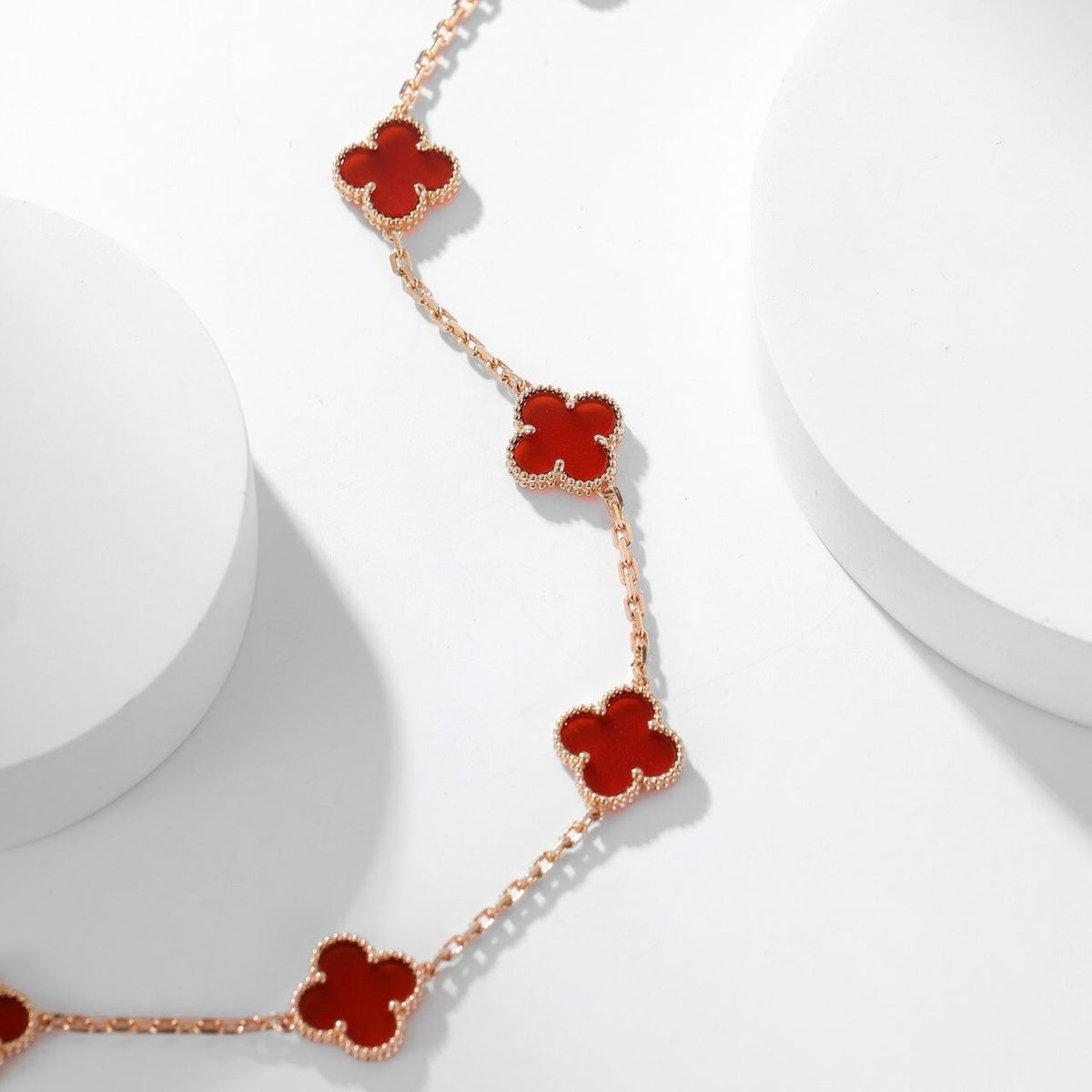 [⭐Hildren Jewelry]CLOVER 10 MOTIFS CARNELIAN NECKLACE