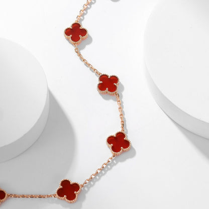 [⭐Hildren Jewelry]CLOVER 10 MOTIFS CARNELIAN NECKLACE