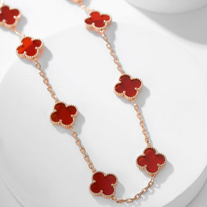 [⭐Hildren Jewelry]CLOVER 10 MOTIFS CARNELIAN NECKLACE