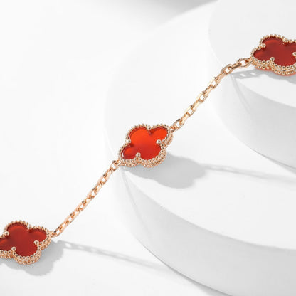 [⭐Hildren Jewelry]CLOVER 10 MOTIFS CARNELIAN NECKLACE