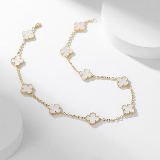 [⭐Hildren Jewelry]CLOVER 10 MOTIFS WHITE MOTHER OF PEARL NECKLACE