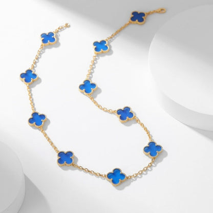 [⭐Hildren Jewelry]CLOVER 10 MOTIFS BLUE AGATE NECKLACE