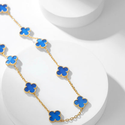 [⭐Hildren Jewelry]CLOVER 10 MOTIFS BLUE AGATE NECKLACE