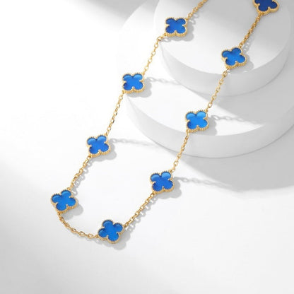 [⭐Hildren Jewelry]CLOVER 10 MOTIFS BLUE AGATE NECKLACE