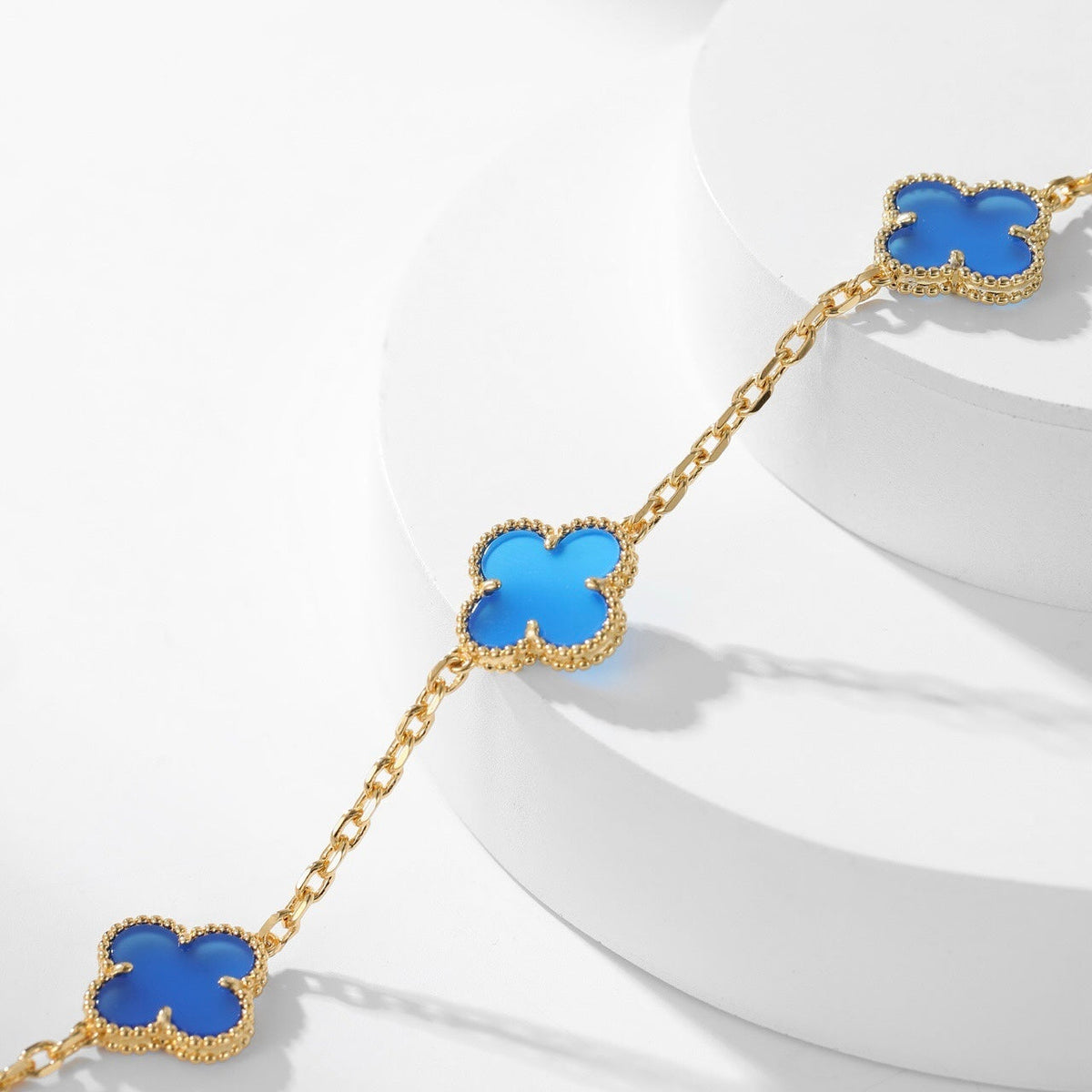 [⭐Hildren Jewelry]CLOVER 10 MOTIFS BLUE AGATE NECKLACE