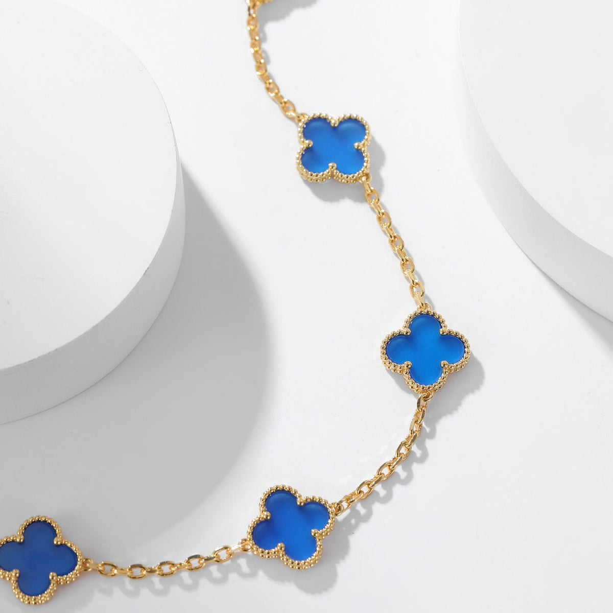 [⭐Hildren Jewelry]CLOVER 10 MOTIFS BLUE AGATE NECKLACE