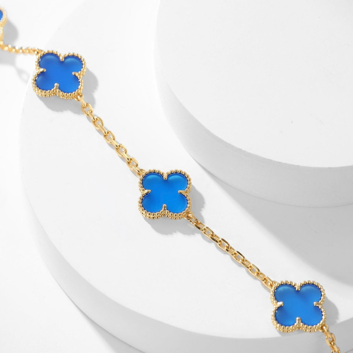 [⭐Hildren Jewelry]CLOVER 10 MOTIFS BLUE AGATE NECKLACE