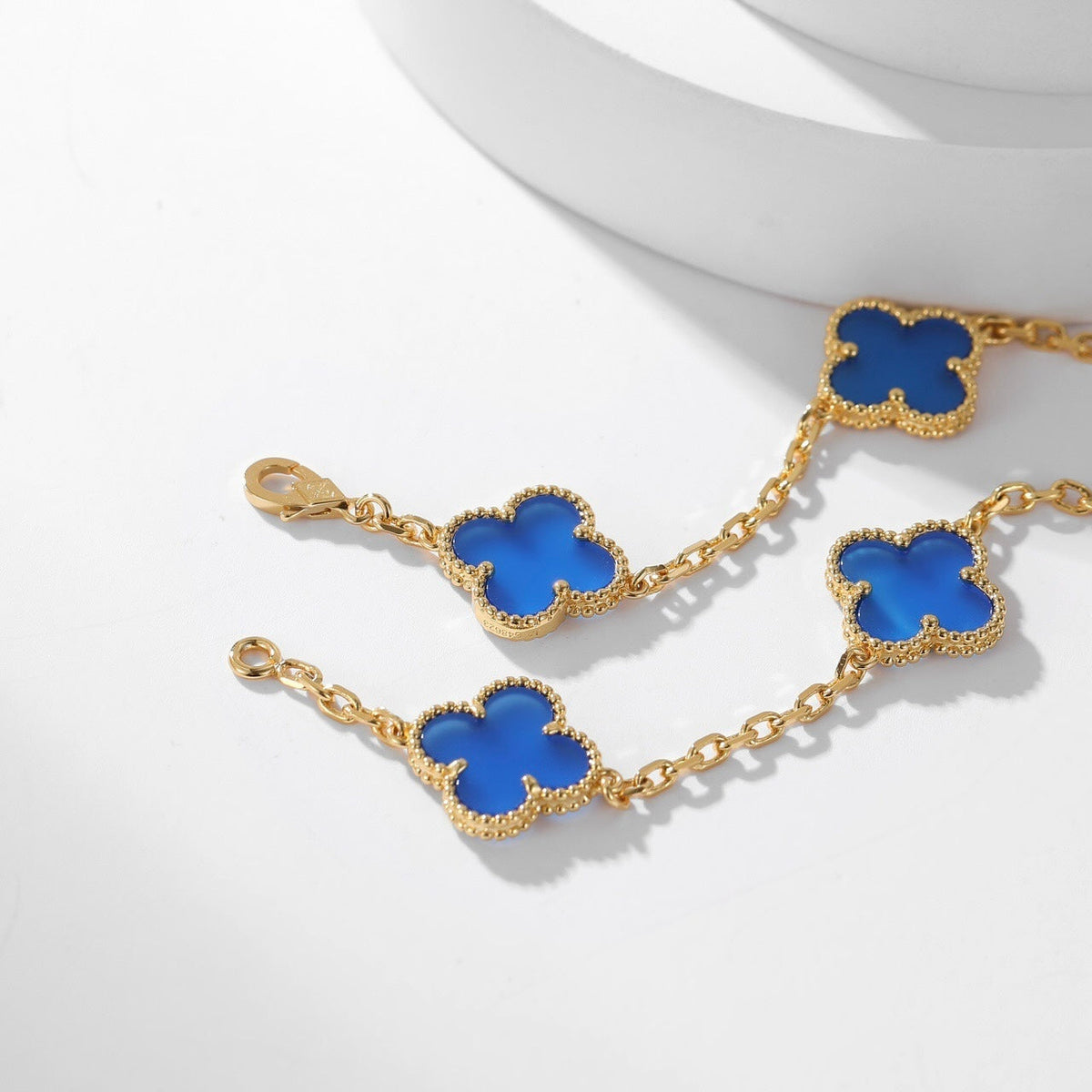 [⭐Hildren Jewelry]CLOVER 10 MOTIFS BLUE AGATE NECKLACE
