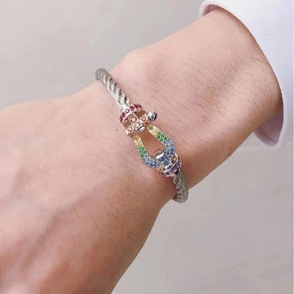 [⭐Hildren Jewelry]FORCE LARGE HORSESHOE  COLORED DIAMOND BRACELET ROSE GOLD