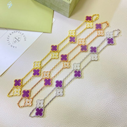 [⭐Hildren Jewelry Jewelry]CLOVER 10 MOTIFS  PURPLE VIOLET DIAMOND NECKLACE