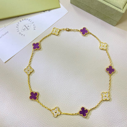 [⭐Hildren Jewelry Jewelry]CLOVER 10 MOTIFS  PURPLE VIOLET DIAMOND NECKLACE