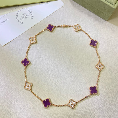 [⭐Hildren Jewelry Jewelry]CLOVER 10 MOTIFS  PURPLE VIOLET DIAMOND NECKLACE