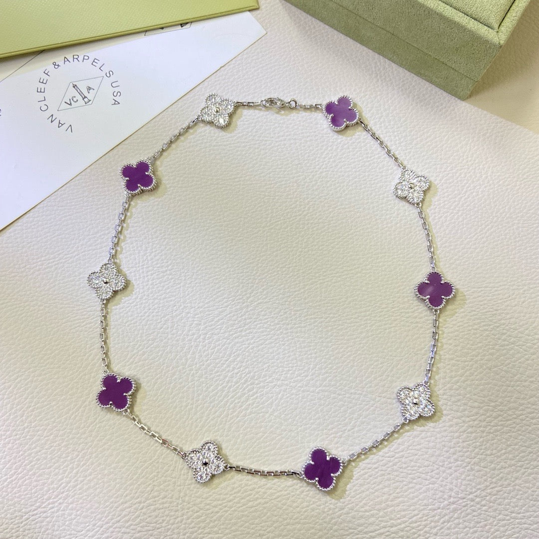 [⭐Hildren Jewelry Jewelry]CLOVER 10 MOTIFS  PURPLE VIOLET DIAMOND NECKLACE