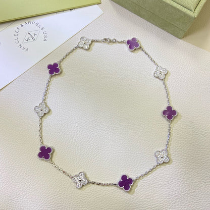 [⭐Hildren Jewelry Jewelry]CLOVER 10 MOTIFS  PURPLE VIOLET DIAMOND NECKLACE