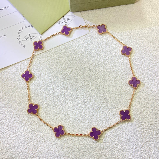 [⭐Hildren Jewelry Jewelry]CLOVER 10 MOTIFS  PURPLE VIOLET  NECKLACE