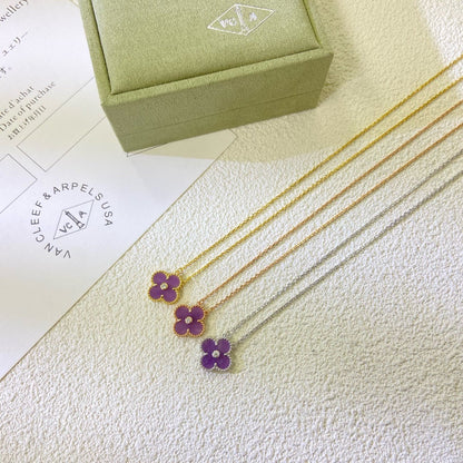 [⭐Hildren Jewelry Jewelry]CLOVER 15MM DIAMOND  PURPLE VIOLET NECKLACE