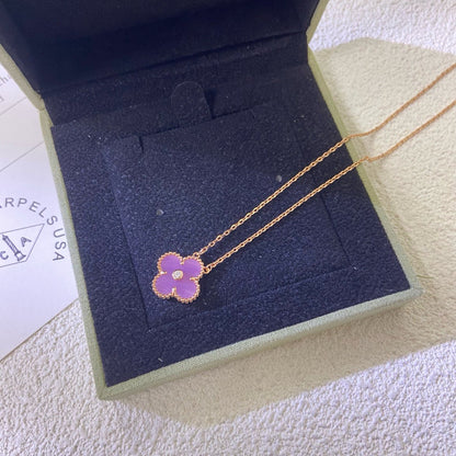 [⭐Hildren Jewelry Jewelry]CLOVER 15MM DIAMOND  PURPLE VIOLET NECKLACE