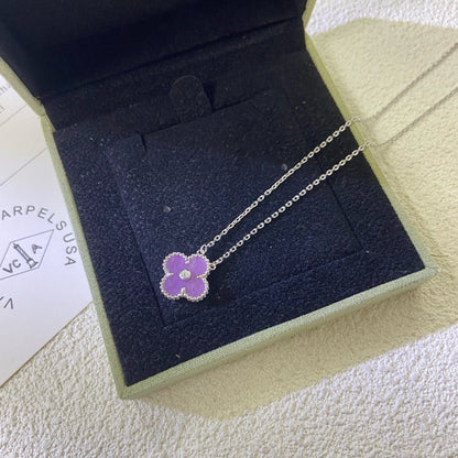 [⭐Hildren Jewelry Jewelry]CLOVER 15MM DIAMOND  PURPLE VIOLET NECKLACE