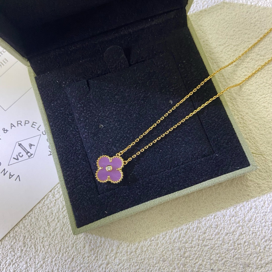 [⭐Hildren Jewelry Jewelry]CLOVER 15MM DIAMOND  PURPLE VIOLET NECKLACE