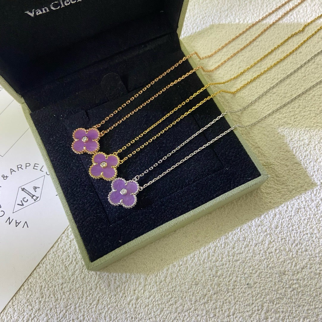 [⭐Hildren Jewelry Jewelry]CLOVER 15MM DIAMOND  PURPLE VIOLET NECKLACE