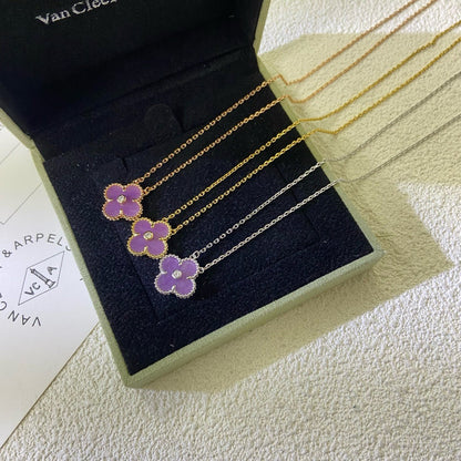 [⭐Hildren Jewelry Jewelry]CLOVER 15MM DIAMOND  PURPLE VIOLET NECKLACE