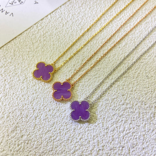 [⭐Hildren Jewelry Jewelry]CLOVER 15MM  PURPLE VIOLET NECKLACE