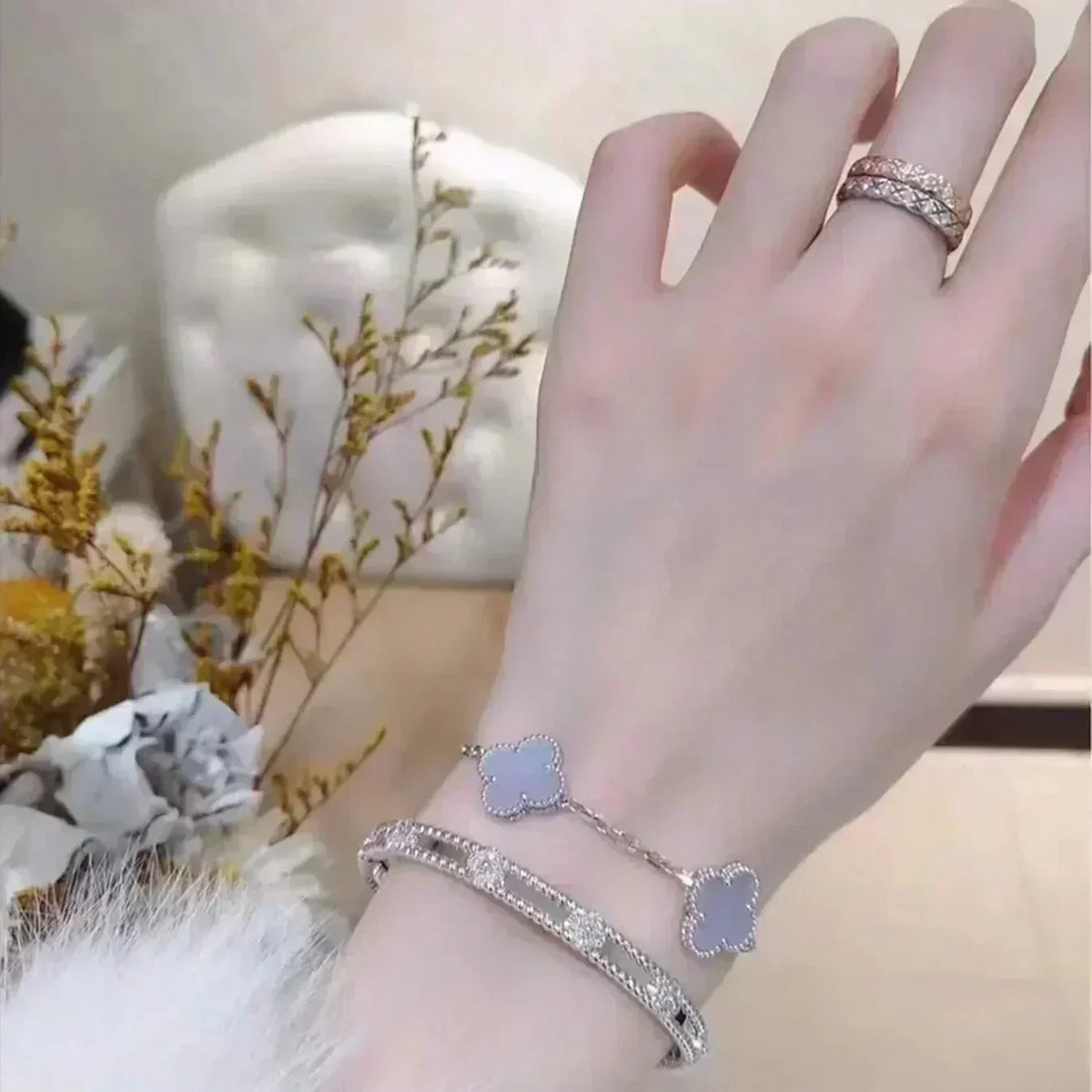 [⭐Hildren Jewelry] CLOVER 5 MOTIF PURPLE CHALCEDONY BRACELET COLLECTION