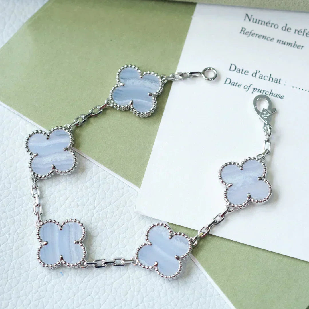 [⭐Hildren Jewelry] CLOVER 5 MOTIF PURPLE CHALCEDONY BRACELET COLLECTION