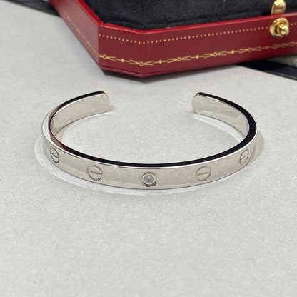 [⭐Hildren Jewelry]LOVE BRACELET 6.1MM 1 DIAMOND OPEN CUFF
