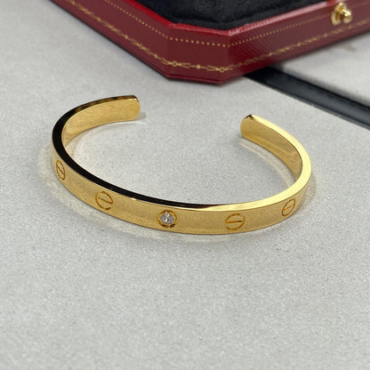 [⭐Hildren Jewelry]LOVE BRACELET 6.1MM 1 DIAMOND OPEN CUFF