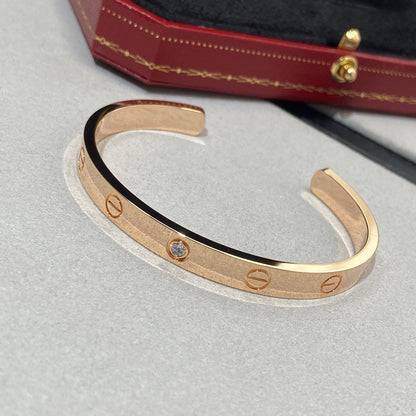 [⭐Hildren Jewelry]LOVE BRACELET 6.1MM 1 DIAMOND OPEN CUFF