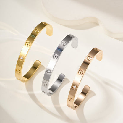 [⭐Hildren Jewelry]LOVE BRACELET 6.1MM 1 DIAMOND OPEN CUFF