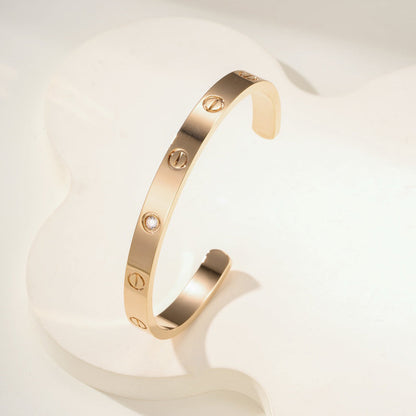 [⭐Hildren Jewelry]LOVE BRACELET 6.1MM 1 DIAMOND OPEN CUFF
