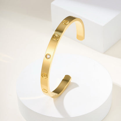 [⭐Hildren Jewelry]LOVE BRACELET 6.1MM 1 DIAMOND OPEN CUFF