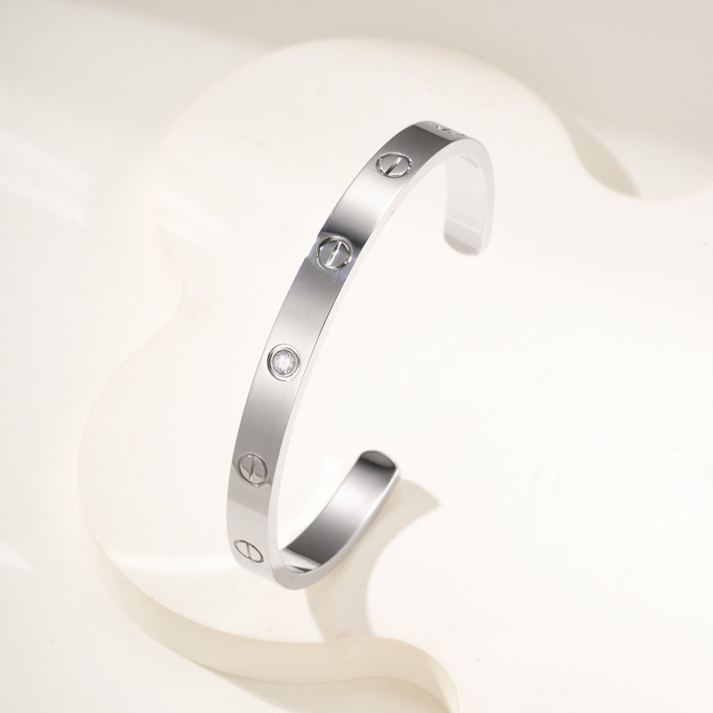 [⭐Hildren Jewelry]LOVE BRACELET 6.1MM 1 DIAMOND OPEN CUFF