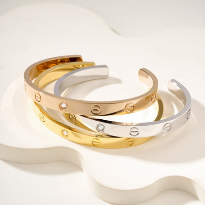 [⭐Hildren Jewelry]LOVE BRACELET 6.1MM 1 DIAMOND OPEN CUFF