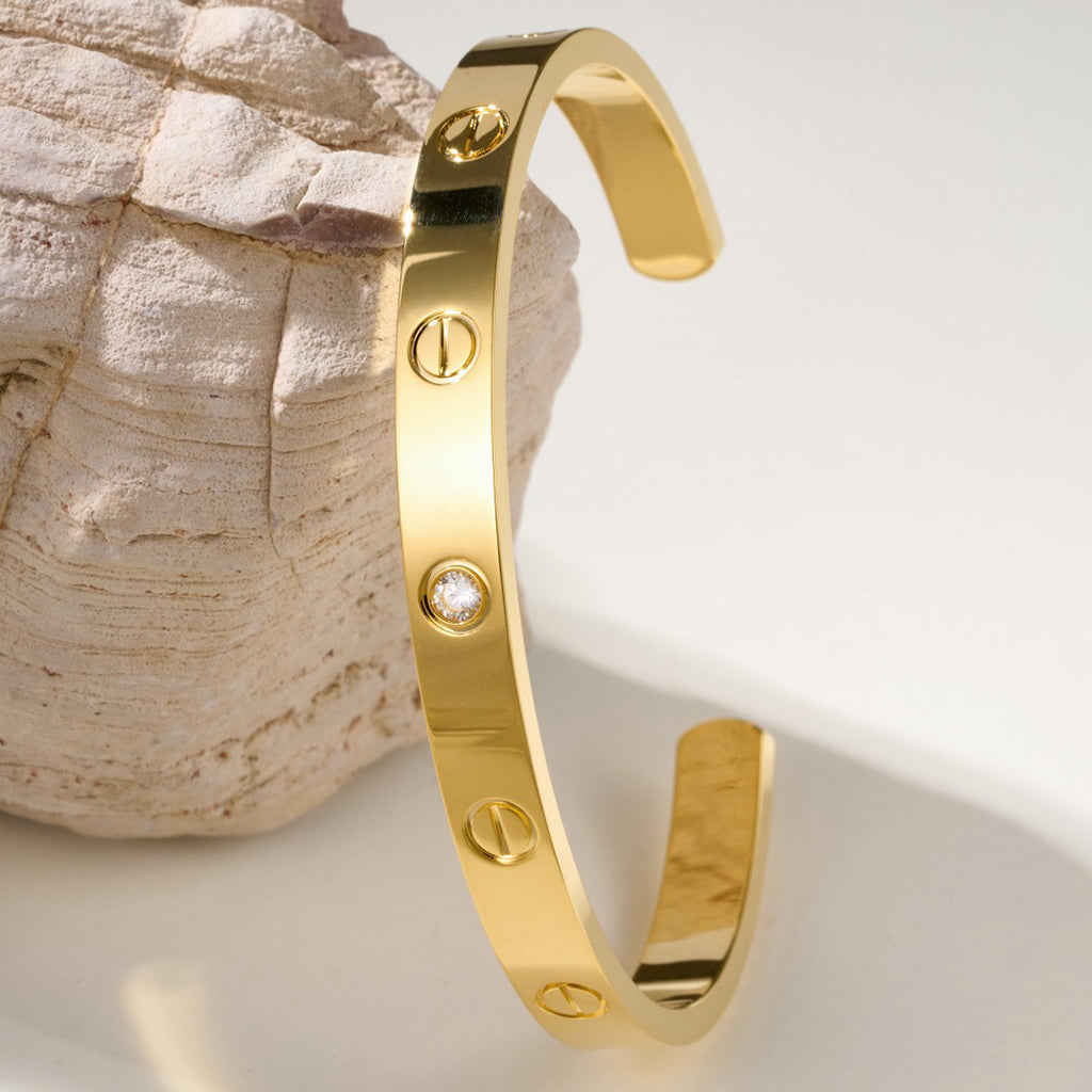 [⭐Hildren Jewelry]LOVE BRACELET 6.1MM 1 DIAMOND OPEN CUFF