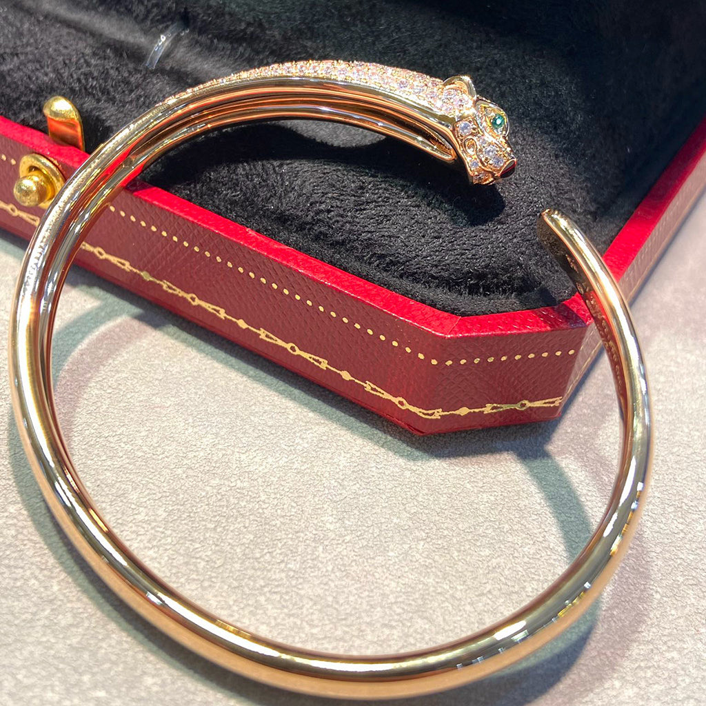 [⭐Hildren Jewelry]PANTHERE HALF DIAMOND OPEN BRACELET