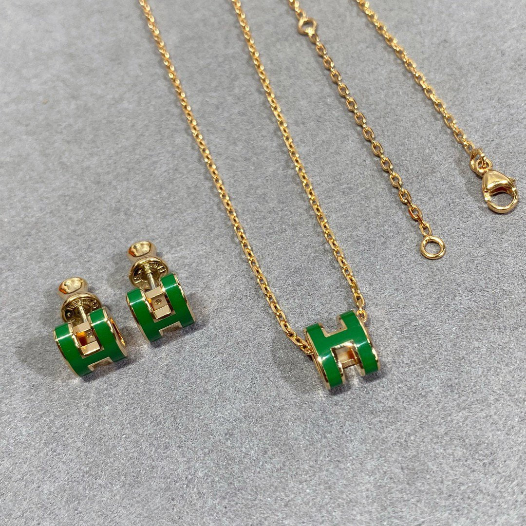 [⭐Hildren Jewelry]POP H GREEN NECKLACE SILVER AND GOLD