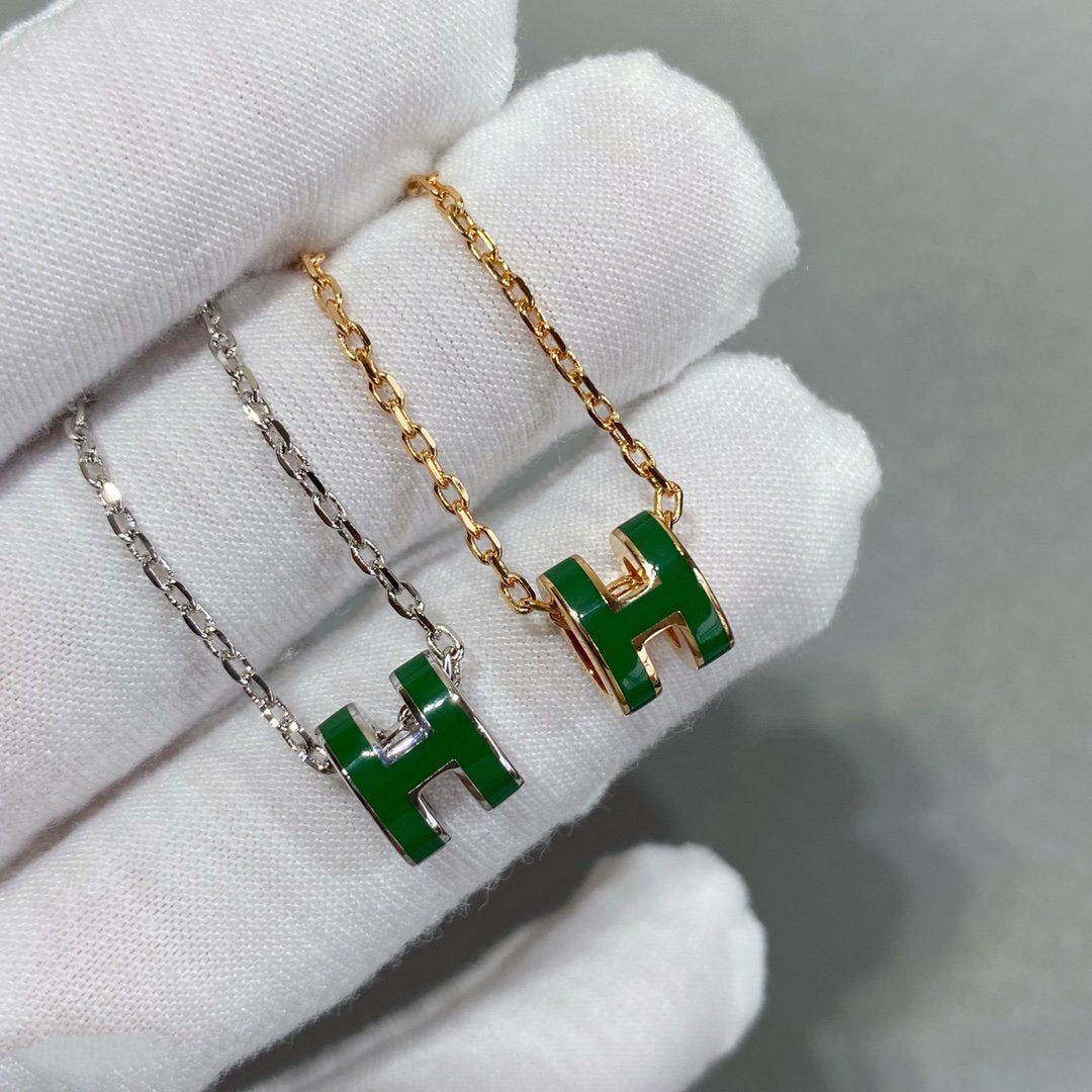 [⭐Hildren Jewelry]POP H GREEN NECKLACE SILVER AND GOLD