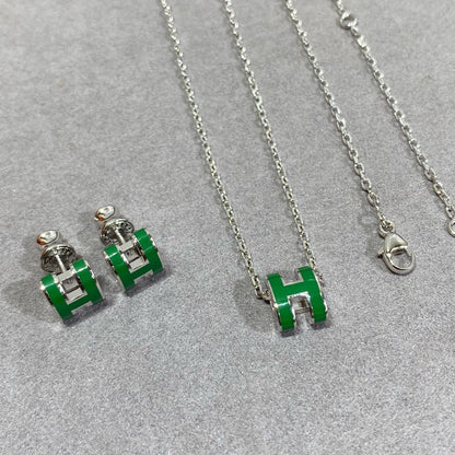 [⭐Hildren Jewelry]POP H GREEN NECKLACE SILVER AND GOLD