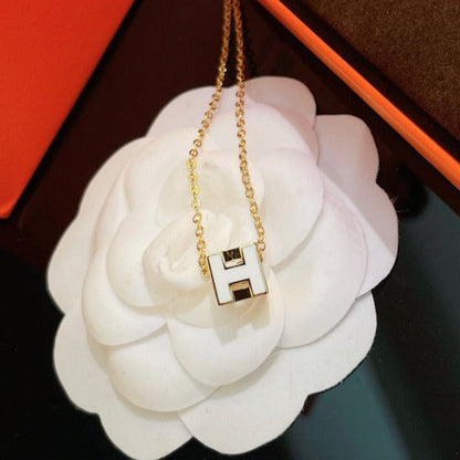 [⭐Hildren Jewelry]H WHITE SQUARE GOLD NECKLACE