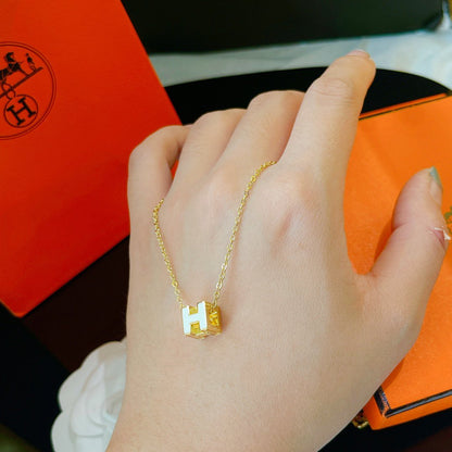 [⭐Hildren Jewelry]H WHITE SQUARE GOLD NECKLACE