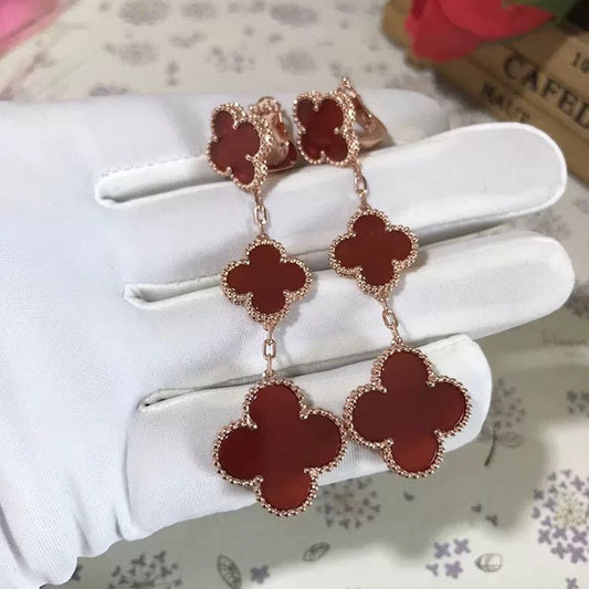 [⭐Hildren Jewelry]CLOVER 3 MOTIF CARNELIAN DROP EARRINGS