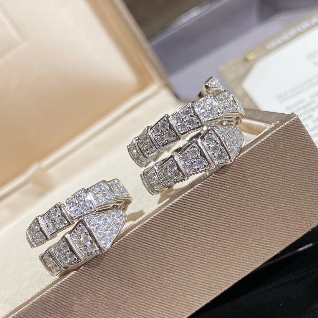 [⭐Hildren Jewelry]SERPENTI DOUBLE RING SILVER DIAMOND PAVED